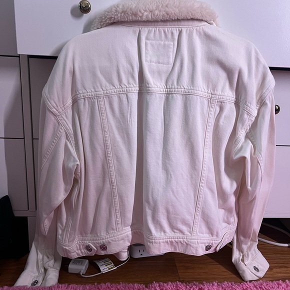 PAIGE white Denim Jacket with Plush Sherpa Collar - Picture 3 of 3